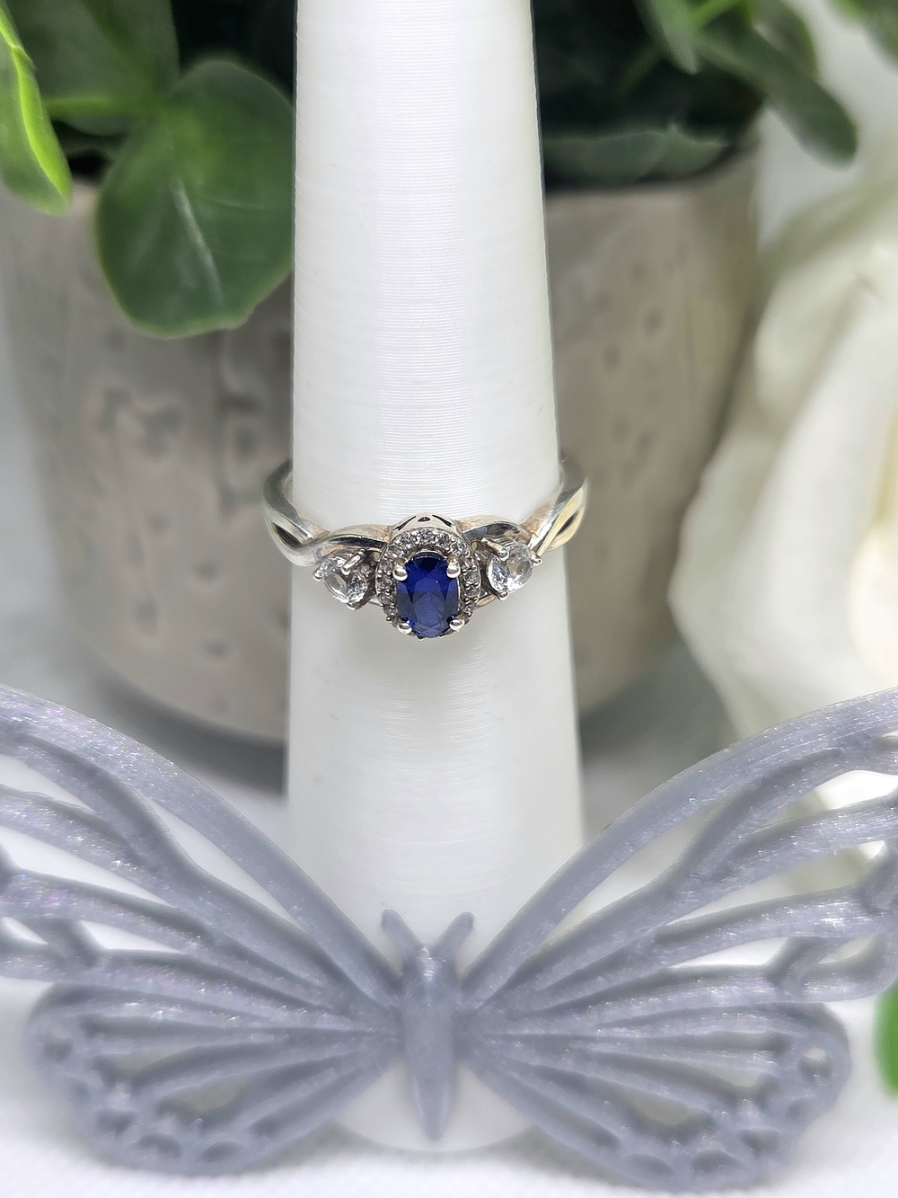 Dainty Blue Sapphire and Diamond Accent Ring